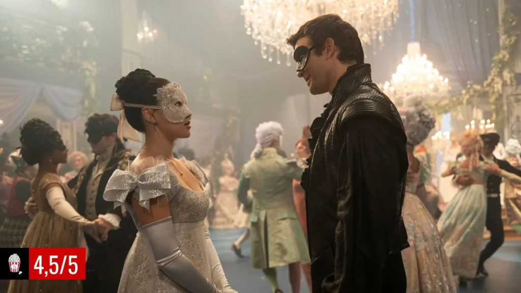Sophie y Benedict Bridgerton en el baile de máscaras de la temporada 4 de Los Bridgerton, de la que os hablamos en esta crítica.